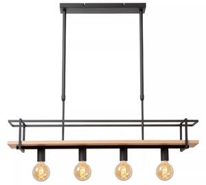 MILONGA 21432/04/30 lampa wisząca czarna z drewnianą półką 4xE27