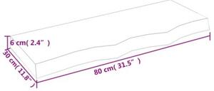 Półka, 80x30x(2-6) cm, surowe lite drewno dębowe