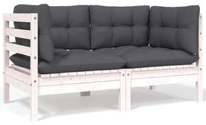 2-osobowa sofa ogrodowa z poduszkami, białe drewno sosnowe