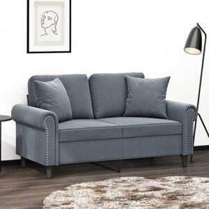 Sofa 2-osobowa z poduszkami, ciemnoszara, 120 cm, aksamit