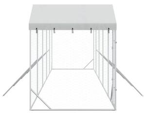 Kojec dla psa, z dachem, srebrny, 10x2x2,5m, stal galwanizowana