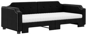 Sofa rozsuwana z materacami, czarna, 90x190 cm, tkanina