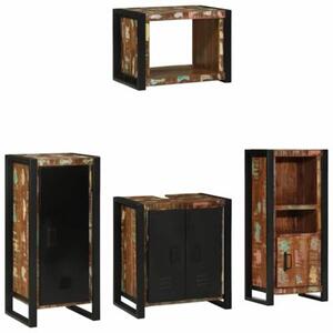 Nowoczesny zestaw mebli łazienkowych z litego drewna recyklingowego - minimalistyczny design, oszczędność miejsca, 7 szuflad i 4 drzwi
