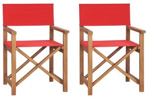 Składane krzesła reżyserskie, 2 szt., czerwone, drewno tekowe