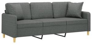 Sofa 3-osobowa z poduszkami, ciemnoszara, 180 cm, tkanina