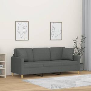 Sofa 3-osobowa z poduszkami, ciemnoszara, 180 cm, tkanina