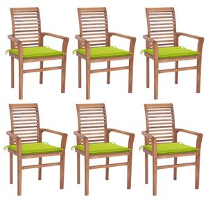 Krzesła stołowe z jasnozielonymi poduszkami, 6 szt., tekowe