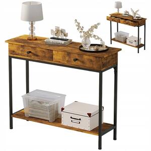 Konsola komoda stolik ciemny brąz loft industrialny retro z 2 szufladami