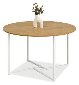 Okrągły stół do salonu 120 cm birk z drewnem dąb na białej podstawie