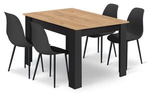 Zestaw Stół NP 120x80cm Artisan nogi czarne + 4 krzesła WAT czarne / nogi czarne