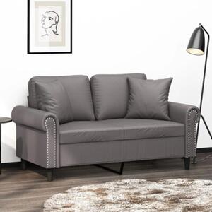 Sofa 2-osobowa z poduszkami, szara, 120 cm, sztuczna skÃ³ra