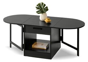 Czarny stolik rozkładany 3 w 1 espen drewniany z szufladą i półką 