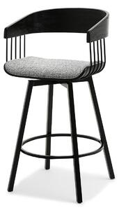 Szare krzesło barowe obrotowe paulo czarne drewno gięte czarne nogi