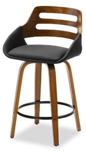 Czarne krzesło barowe z drewna giętego toriz ekoskóra podstawa orzech