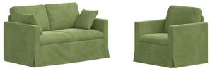 Modularna sofa aksamitna w kolorze jasnozielonym z czarnymi akcentami