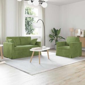 Modularna sofa aksamitna w kolorze jasnozielonym z czarnymi akcentami
