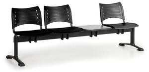 Ławka plastikowa do poczekalni VISIO 3-osobowa, ze stolikiem, czarne nogi