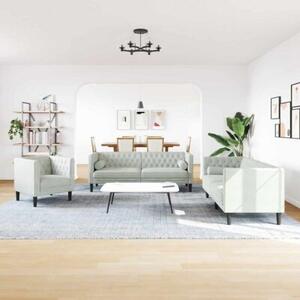 Elegancka sofa aksamitna do salonu z podÅokietnikami - jasnoszara, 2+3-osobowa