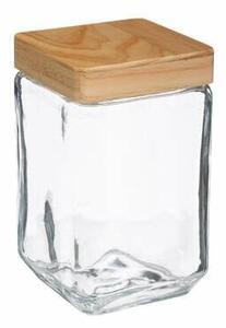 Kwadratowy szklany słoik 1,25L z sosnową pokrywką