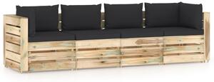 Ogrodowa sofa 4-os z poduszkami, impregnowane na zielono drewno