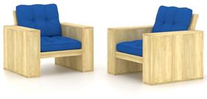 Krzesła ogrodowe z kobaltowymi poduszkami, 2 szt., drewniane