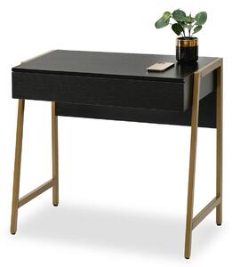 Minimalistyczne biurko z szufladą nors czarne drewno podstawa złota