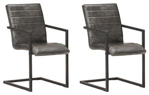 Krzesła stołowe, wspornikowe, 2 szt., szare, skóra naturalna