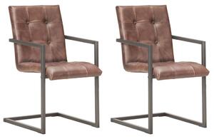 Wspornikowe krzesła stołowe, 2 szt., brązowe, skóra naturalna