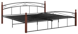Rama łóżka, czarny metal i lite drewno dębowe, 200x200 cm