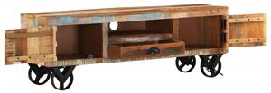 Szafka pod TV na kółkach, 110x30x37 cm, lite drewno z odzysku