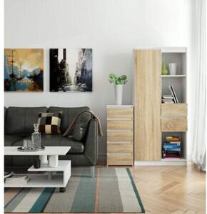 Wąska komoda, STILO, 5 szuflad, 40x35x92 cm, biały, dąb sonoma, mat | TYLETEGOTU