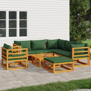 5-cz. zestaw wypoczynkowy do ogrodu, zielone poduszki, drewno