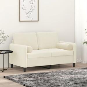 Sofa 2-osobowa z poduszkami, kremowa, 120 cm, aksamit