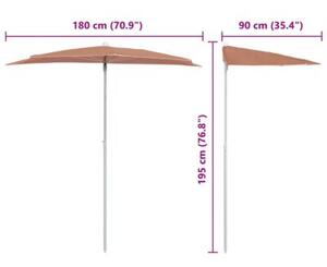 Półokrągły parasol ogrodowy na słupku, 180x90 cm, terakota