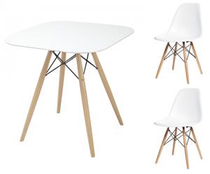 Zestaw stół kwadratowy Paris 70x70 cm + 2 krzesła Milano białe nogi bukowe