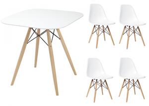 Zestaw stół kwadratowy PARIS 70x70 cm + 4 krzesła MILANO białe nogi bukowe