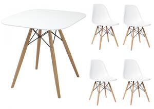 Zestaw stół kwadratowy Paris 80x80 cm + 4 krzesła Milano białe nogi bukowe