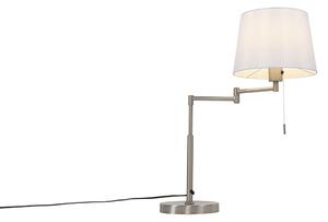 Lampa stołowa stal regulowane ramię klosz biały - Ladas Oswietlenie wewnetrzne