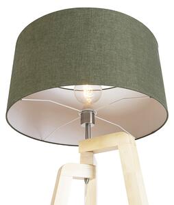Lampa podłogowa trójnóg drewno klosz zielony 50cm - Puros Oswietlenie wewnetrzne