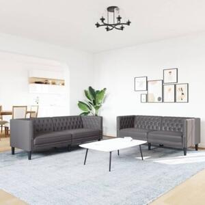 Zestaw 2-cz. wypoczynkowy chesterfield, szary, sztuczna skÃ³ra