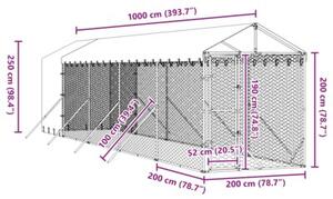 Kojec dla psa, z dachem, srebrny, 2x10x2,5m, stal galwanizowana