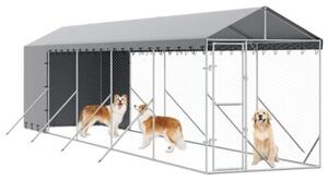 Kojec dla psa, z dachem, srebrny, 2x10x2,5m, stal galwanizowana