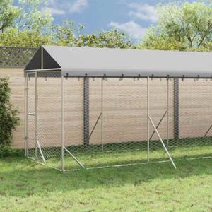 Kojec dla psa, z dachem, srebrny, 2x10x2,5m, stal galwanizowana