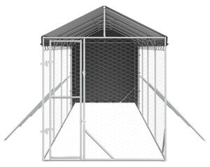 Kojec dla psa, z dachem, srebrny, 2x10x2,5m, stal galwanizowana