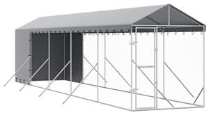 Kojec dla psa, z dachem, srebrny, 2x10x2,5m, stal galwanizowana