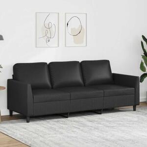 Sofa, 3-osobowa czarna, 180 cm, obita sztucznÄ skÃ³rÄ