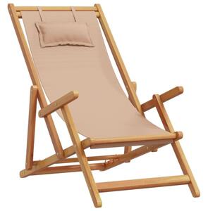 Składane krzesło plażowe, taupe, drewno eukaliptusa i tkanina