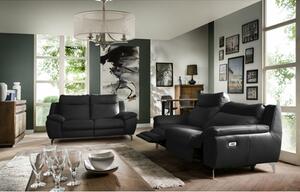 Sofa skórzana z funkcją relaks czarna PERLE