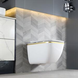 Miska WC HYDROSAN YUZU-WH-GL-TR-03 Prostokątny Biały / Złoty pasek