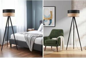 Lampa podłogowa trójnóg czarny Light Home LH Wood 1xE27 45cm abażur walec czarny/fornir F03